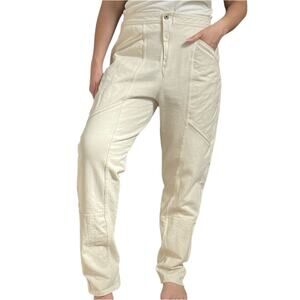 Zara Cream Moto Utility Pants L